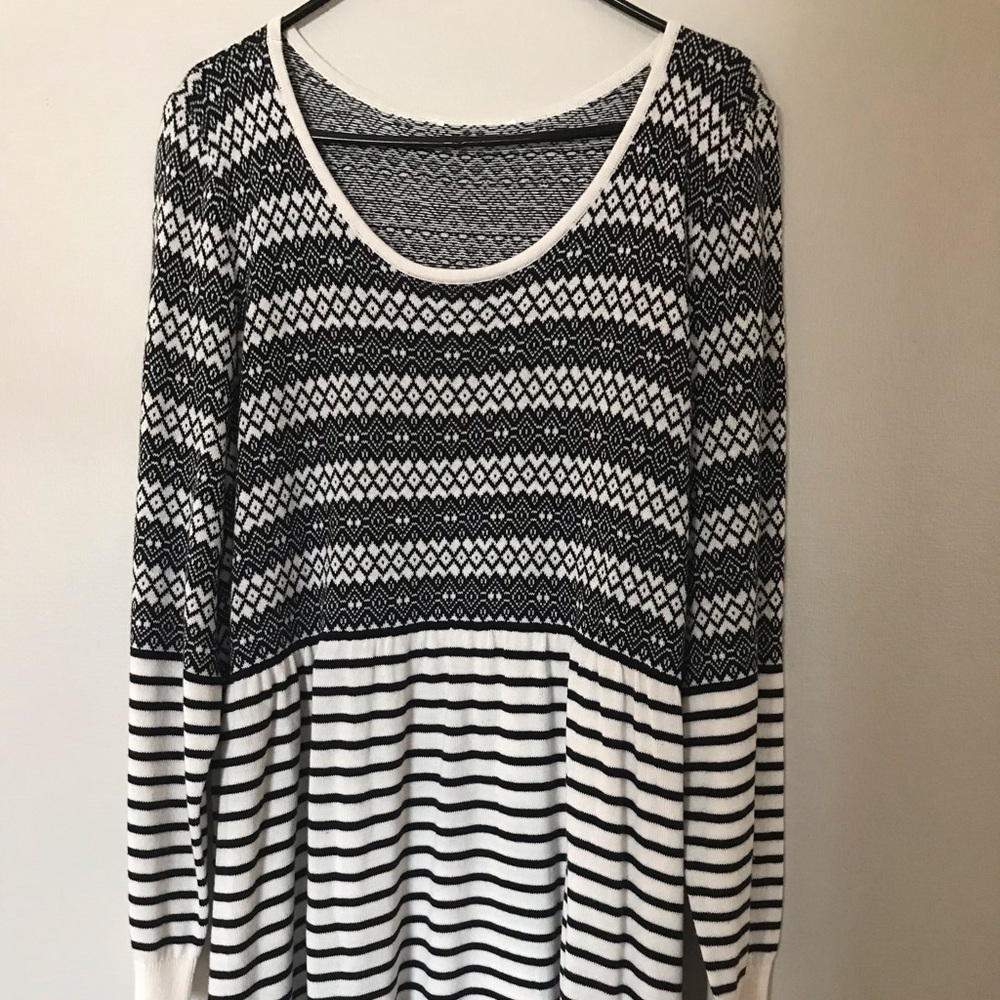 Black and white patterned sweater.